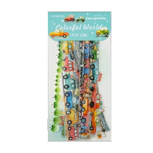 Watercolor vintage cars and trees sticker set for scrapbooking with 15 pieces