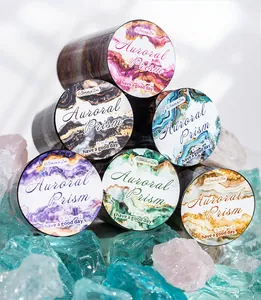 Detailed macro view of Auroral Prism decorative washi tape with colorful marble textures