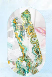 Detailed macro of green agate marble PET tape with gold foil and translucent crystal effects