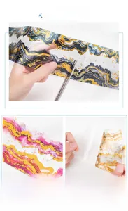 Detailed view of waterproof PET tape with marble textures and adhesive backing