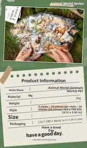 Transparent PET animal stickers featuring bears and lions for scrapbooking art