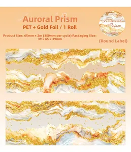 Detail of PET decorative tape with orange marble texture and gold foil stamping effect