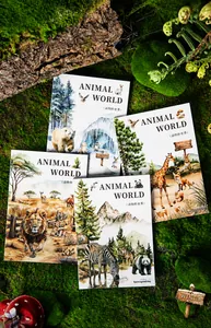 Realistic animal world PET stickers with lion and zebra watercolor illustrations for journaling