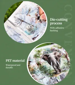 Detail of waterproof PET animal stickers showing easy peeling and water resistance