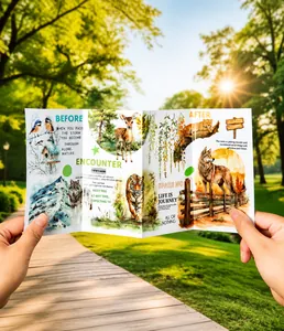 Detail showing PET animal scrapbooking stickers with watercolor wildlife in sunny park scenery