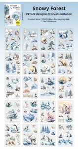 Detail view of 20 polar animal PET stickers including polar bears and reindeer