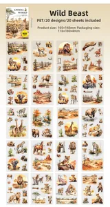 Macro detail of PET animal stickers featuring 20 realistic wildlife theme designs
