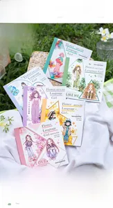 Detail of Flower Girl PET stickers pack in a woven basket with a natural garden backdrop