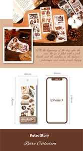 Macro detail of retro coffee theme scrapbooking stickers with vintage winter mood styling
