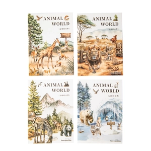 Animal World PET sticker set featuring safari, forest and polar wildlife scenes