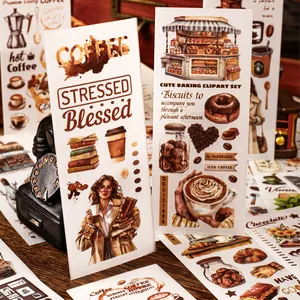 Retro Coffee Theme PVC Transfer Stickers For DIY Scrapbooking Journaling Decoration Vintage Baking Illustrations Stickers