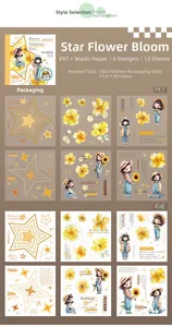 Close-up of Flower Girl stickers showing PET and washi paper texture and dimensions