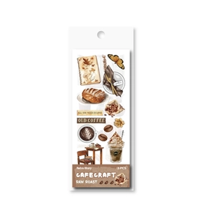 Retro coffee themed decorative stickers for journaling featuring vintage cafe illustrations