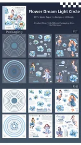 Detail of 12pcs floral PET and washi paper stickers for journaling and scrapbooking