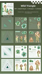 Detail of 100x100mm floral girl stickers with PET material and wilderness triangle designs