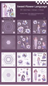 Detail view of Flower Language PET and Washi paper sticker collection with floral motifs