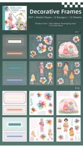 Detailed view of Floral Girl PET and washi stickers with 100x100mm dimensions