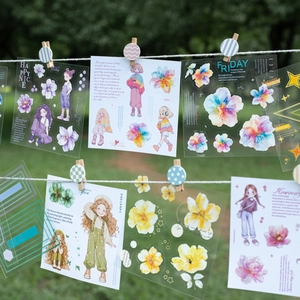 Livre d'autocollants fille florale avec étiquettes décoratives PET pour scrapbooking