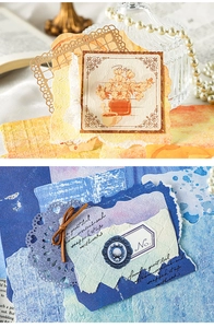 Detalle macro de papel de collage vintage con motivos florales y elementos de guion
