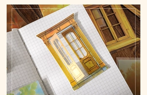 Detalle de pegatinas 3D para scrapbooking con diseños de ventanas europeas de estilo retro