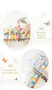 Macro detail of waterproof PET floral washi tape for DIY journaling and crafts