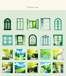 Detail view of 20 vintage European window and nature landscape scrapbooking paper styles