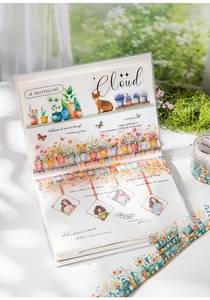 Détail du lot de rubans washi et carnet d'autocollants avec illustrations de jardin botaniques