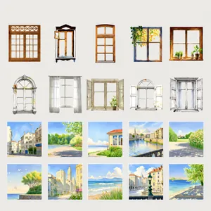 Detailed grid showing 20 European style architectural window and landscape stickers