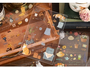 Gros plan d'autocollants PET vintage avec chats et meubles anciens pour journal