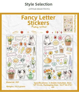 Autocollants PET détaillés avec chats et tulipes pour décoration créative de scrapbooking