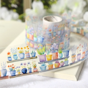 Watercolor potted plants PET decorative tape for DIY journaling and scrapbooking projects