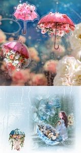 Detail of floral umbrella stickers and anime girl illustration for journaling deco