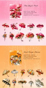 Detail von wasserfesten PET-Blumen-Regenschirm-Stickern in Rosa und Orange