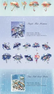 Detailansicht der Aquarell-Regenschirm-Aufkleber aus PET für DIY-Scrapbooking-Projekte