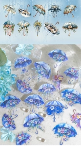 Detailed watercolor floral umbrella stickers with elegant lace and botanical motifs