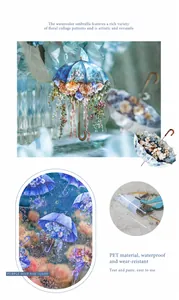 Makro-Detail wasserdichter PET-Aufkleber mit Blumenschirm-Motiven im Aquarell-Stil