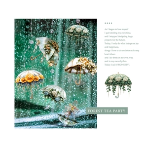 Macro detail of Forest Tea Party floral umbrella stickers with vintage European aesthetics