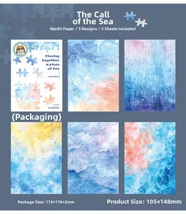 Dettaglio di adesivi washi acquerello blu a tema oceano per decorazione di diari fai-da-te