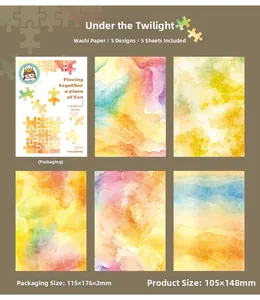 Dettaglio di 5 fogli di adesivi washi in acquerello tramonto per decorazione fai-da-te