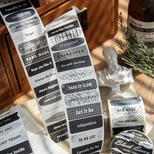 Vintage aesthetic black and white washi tape set with inspirational English quotes