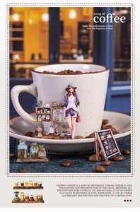 Primer plano de pegatinas de café en una taza de porcelana con ambiente retro elegante