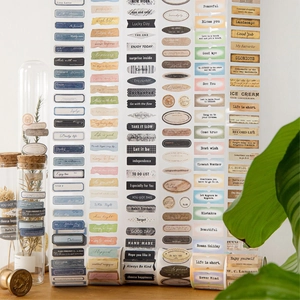 Vintage aesthetic washi tape set with English label designs for scrapbooking DIY projects