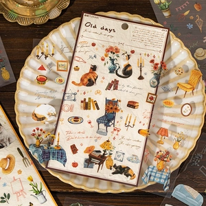 Autocollants de scrapbooking vintage YUXIAN Old Days avec motifs de fleurs et chats