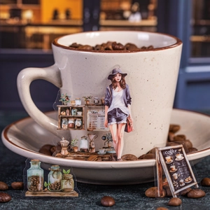 Transparante PET-stickers met koffiemarkt thema voor journaling en DIY-knutselen
