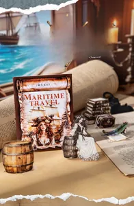 Detailed PET stickers featuring vintage nautical ocean exploration and pirate adventure themes