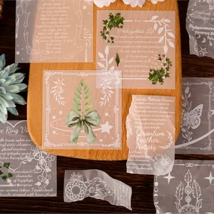 Botanische durchscheinende PET Aufkleber mit weißen Schmetterlings- und Blattmotiven