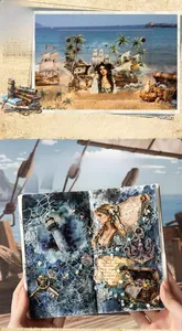 Macro detail of nautical PET stickers featuring vintage sailboats and lighthouse motifs