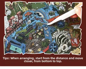 Macro detail van post-apocalyptische bussticker scène met DIY gereedschap voor scrapbooking