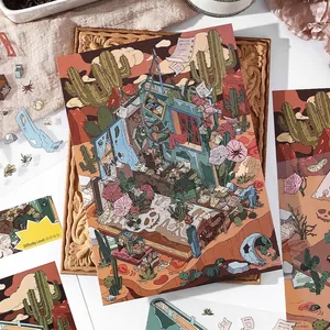 Artistic isometric stickers set featuring fantasy desert rooms for DIY scrapbooking craft
