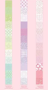 Dettaglio di nastro washi da 30mm con motivi a stelle, cerchi e cuori per fai da te